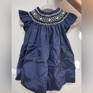 Isabel Garreton Hand Smocked Navy Blue dress. Size 12 months with bloomer.